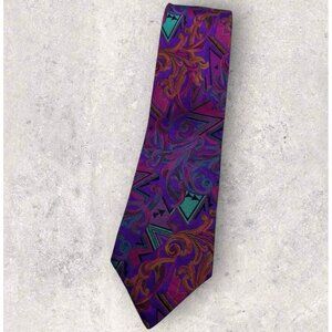 GIANNI VERSACE VINTAGE Silk Tie ITALY Multicolor Baroque Geometric W:3.8" EUC